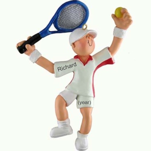 Tennis in Action Male Christmas Ornament Personalized by Russell Rhodes