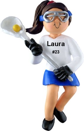 Lacrosse Christmas Ornament Brunette Female Personalized by RussellRhodes.com