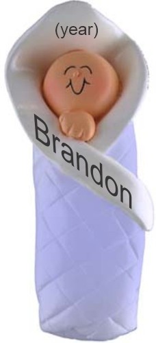 Baby Christmas Ornament Bundled Up Blue Personalized by RussellRhodes.com