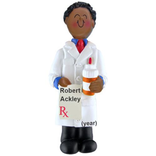 African American Male Pharmacist Christmas Ornament Personalized by Russell Rhodes