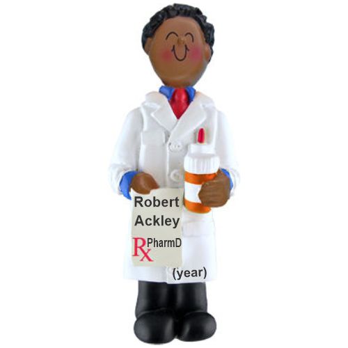 African American Male Pharmacy School Graduate Christmas Ornament Personalized by Russell Rhodes
