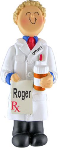 Pharmacist Male Blonde Hair Christmas Ornament Personalized by RussellRhodes.com