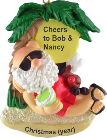 Beach Reclining Santa Christmas Ornament Personalized by Russell Rhodes