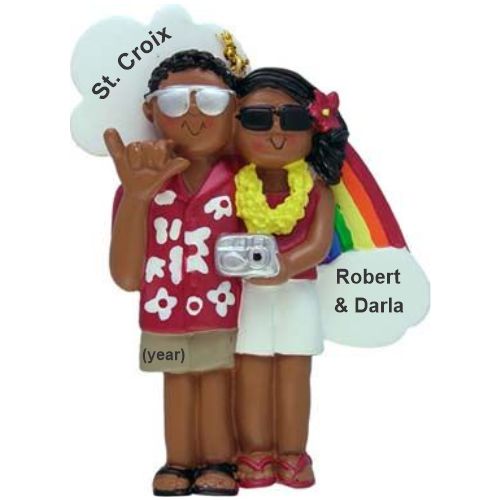 Vacationing African American Couple Christmas Ornament Personalized by Russell Rhodes