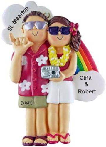 Vacation Couple, Both Brown Hair Christmas Ornament Personalized by Russell Rhodes