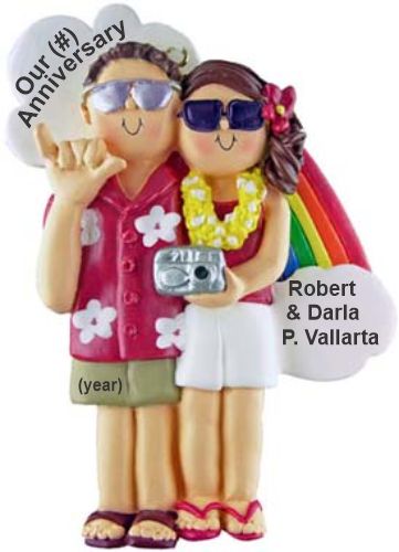 Anniversary Couple, Both Brown Hair Christmas Ornament Personalized by Russell Rhodes