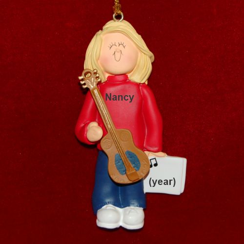 Acoustic Guitar Christmas Ornament Virtuoso Blond Female Personalized by RussellRhodes.com