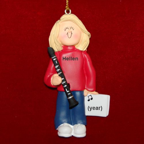 Clarinet Virtuoso, Female Blonde Hair Personalized Christmas Ornament Personalized by Russell Rhodes