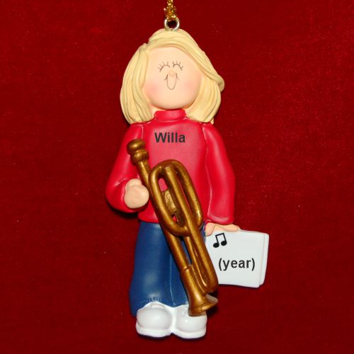 Trombone Virtuoso, Female Blonde Hair Personalized Christmas Ornament Personalized by Russell Rhodes