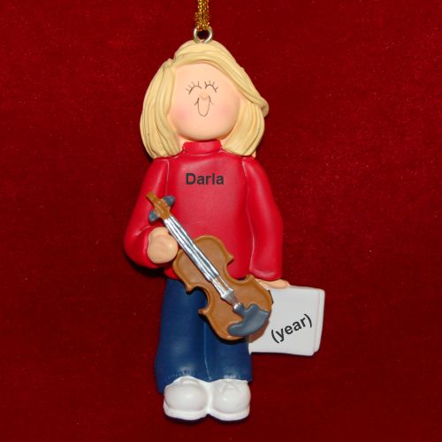 Violin Virtuoso, Female Blonde Hair Personalized Christmas Ornament Personalized by Russell Rhodes