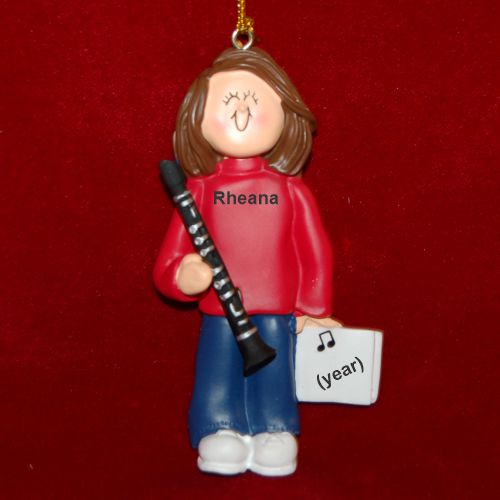 Clarinet Virtuoso, Female Brown Hair Personalized Christmas Ornament Personalized by Russell Rhodes