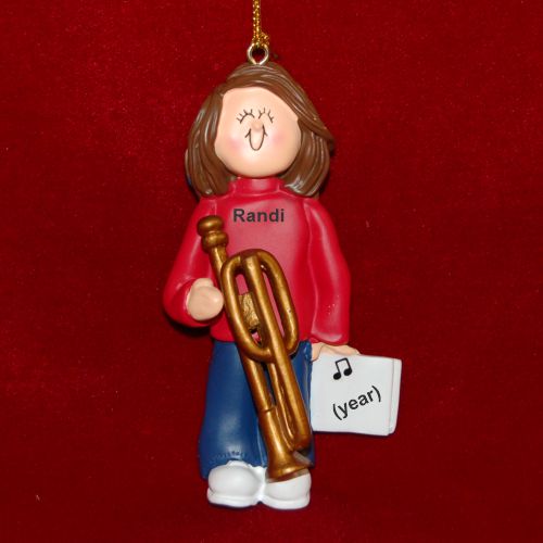 Trombone Virtuoso, Female Brown Hair Christmas Ornament Personalized by Russell Rhodes