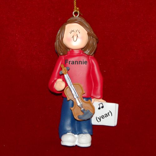 Violin Virtuoso, Female Brown Hair Christmas Ornament Personalized by Russell Rhodes