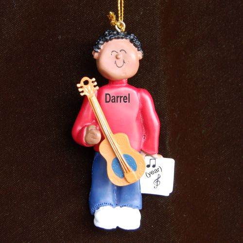Acoustic Guitar Virtuoso, African American Male Christmas Ornament Personalized by Russell Rhodes