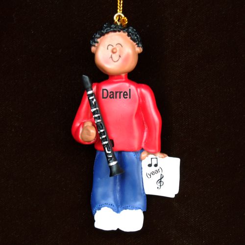 Clarinet Virtuoso, African American Male Christmas Ornament Personalized by Russell Rhodes