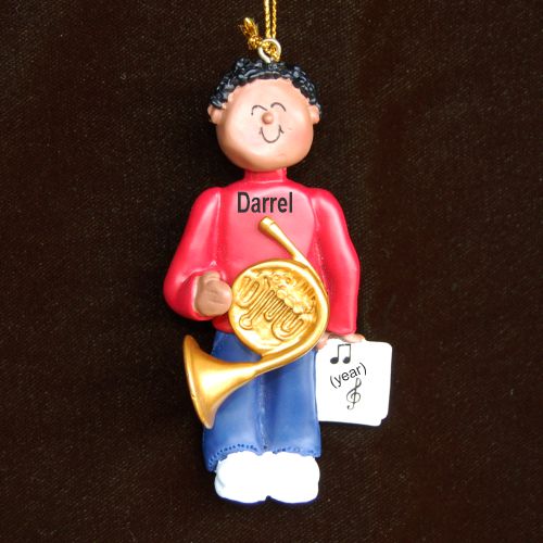 French Horn Christmas Ornament Virtuoso African American Male Personalized by RussellRhodes.com