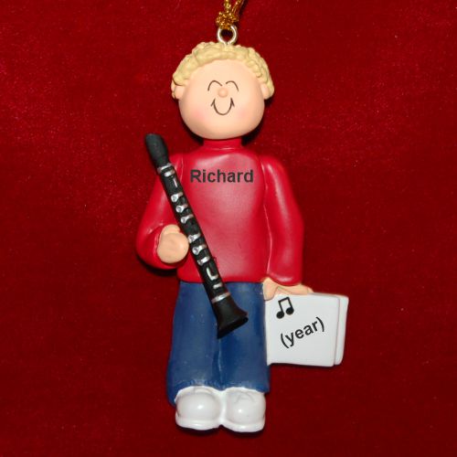 Clarinet Virtuoso, Male Blonde Hair Christmas Ornament Personalized by Russell Rhodes
