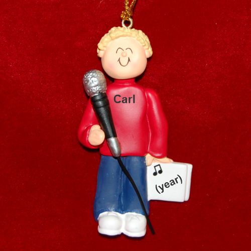 Star Singer Male Blonde Hair Christmas Ornament Personalized by Russell Rhodes