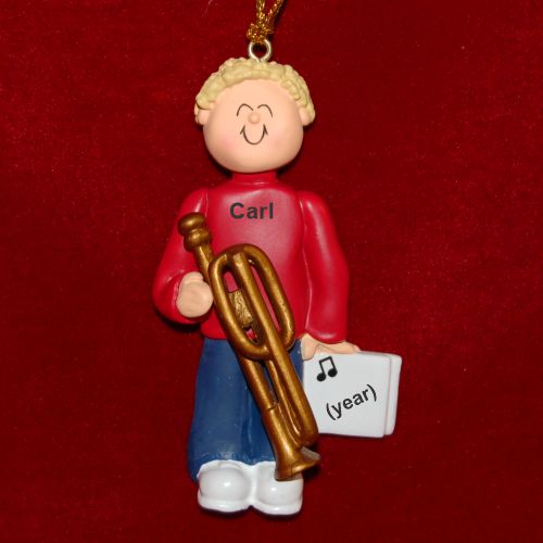 Trombone Virtuoso, Male Blonde Hair Christmas Ornament Personalized by Russell Rhodes