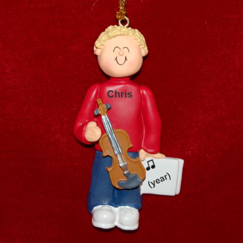 Violin Virtuoso, Male Blonde Hair Christmas Ornament Personalized by RussellRhodes.com