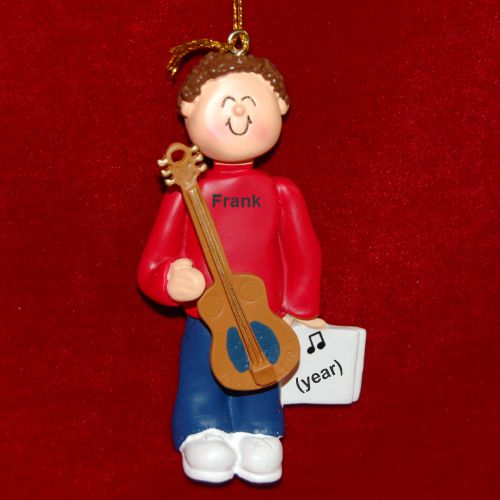 Acoustic Guitar Virtuoso, Male Brown Hair Christmas Ornament Personalized by Russell Rhodes