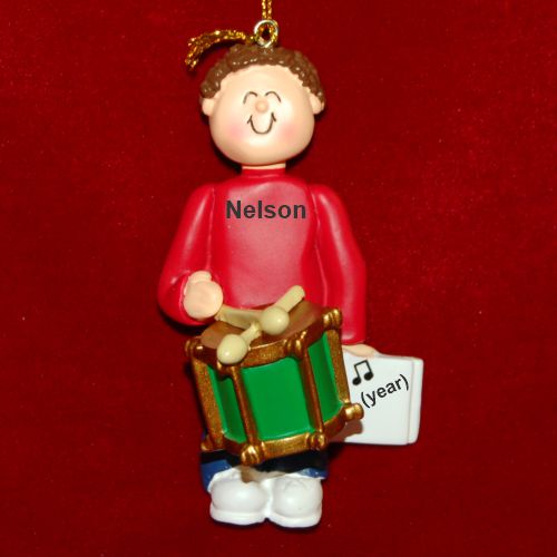 Drums Virtuoso, Male Brown Hair Christmas Ornament Personalized by Russell Rhodes