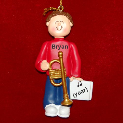 Trumpet Christmas Ornament Virtuoso Brunette Male Personalized by RussellRhodes.com