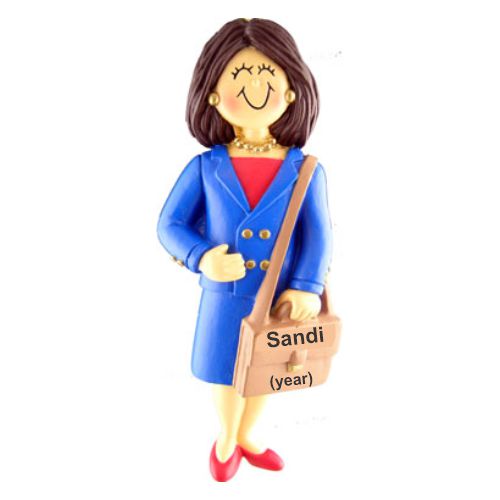Businesswoman Brunette Christmas Ornament Personalized by Russell Rhodes
