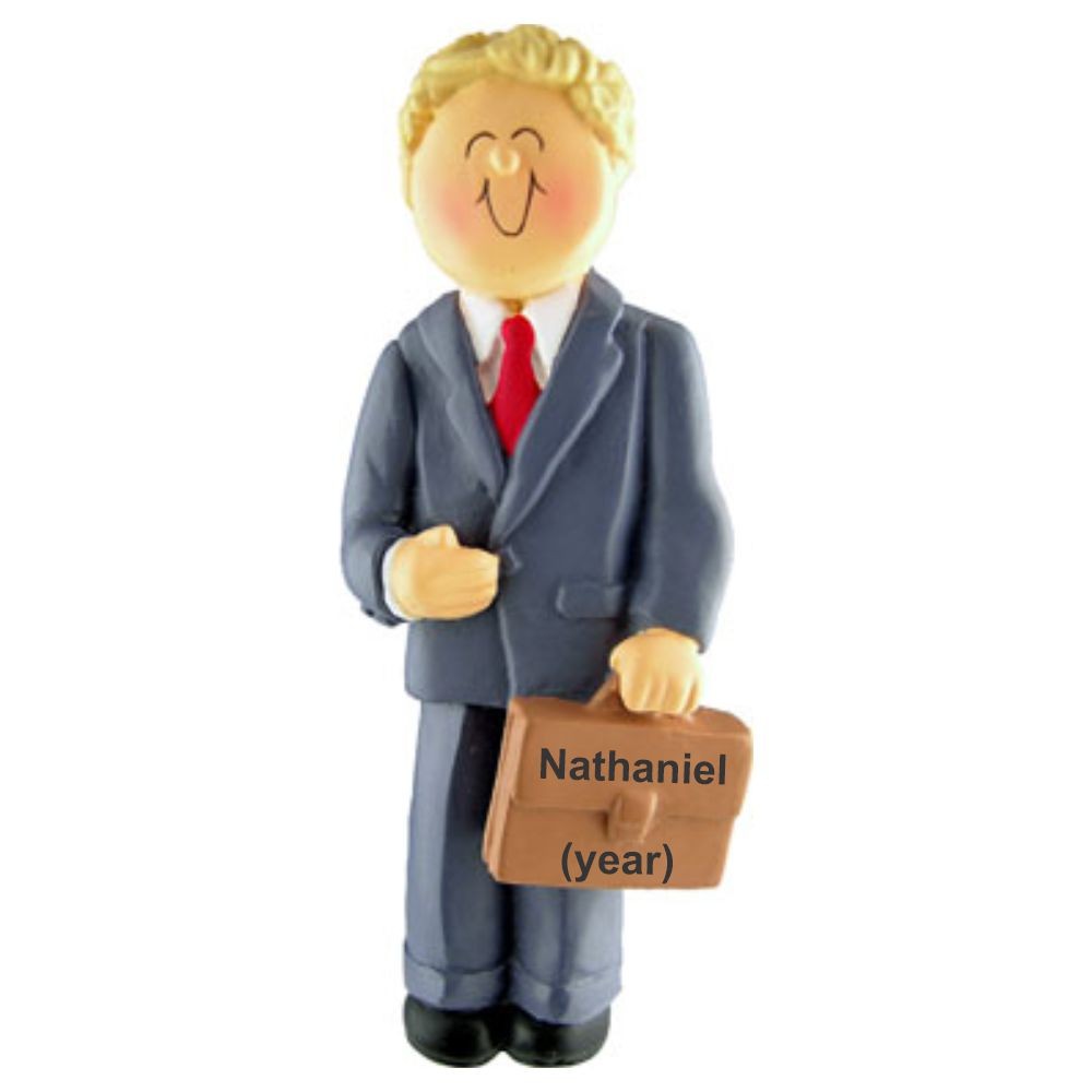 Businessman Blonde Hair Christmas Ornament Personalized by Russell Rhodes