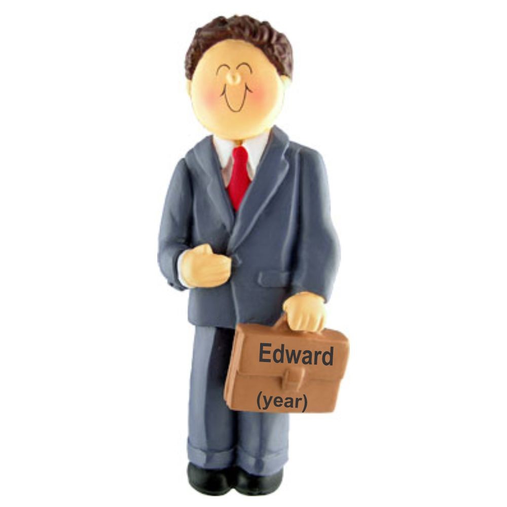 Businessman Brown Hair Christmas Ornament Personalized by Russell Rhodes