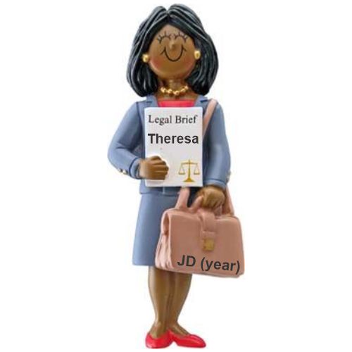 African American Female Law School Graduation Christmas Ornament Personalized by Russell Rhodes