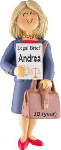 Law School Graduation Christmas Ornament Blond Female Personalized by RussellRhodes.com