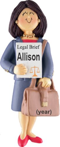 Lawyer Christmas Ornament Brunette Female Personalized by RussellRhodes.com