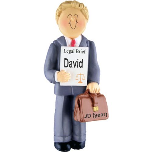 Law School Graduation Gift Idea Male Blonde Hair Christmas Ornament Personalized by Russell Rhodes
