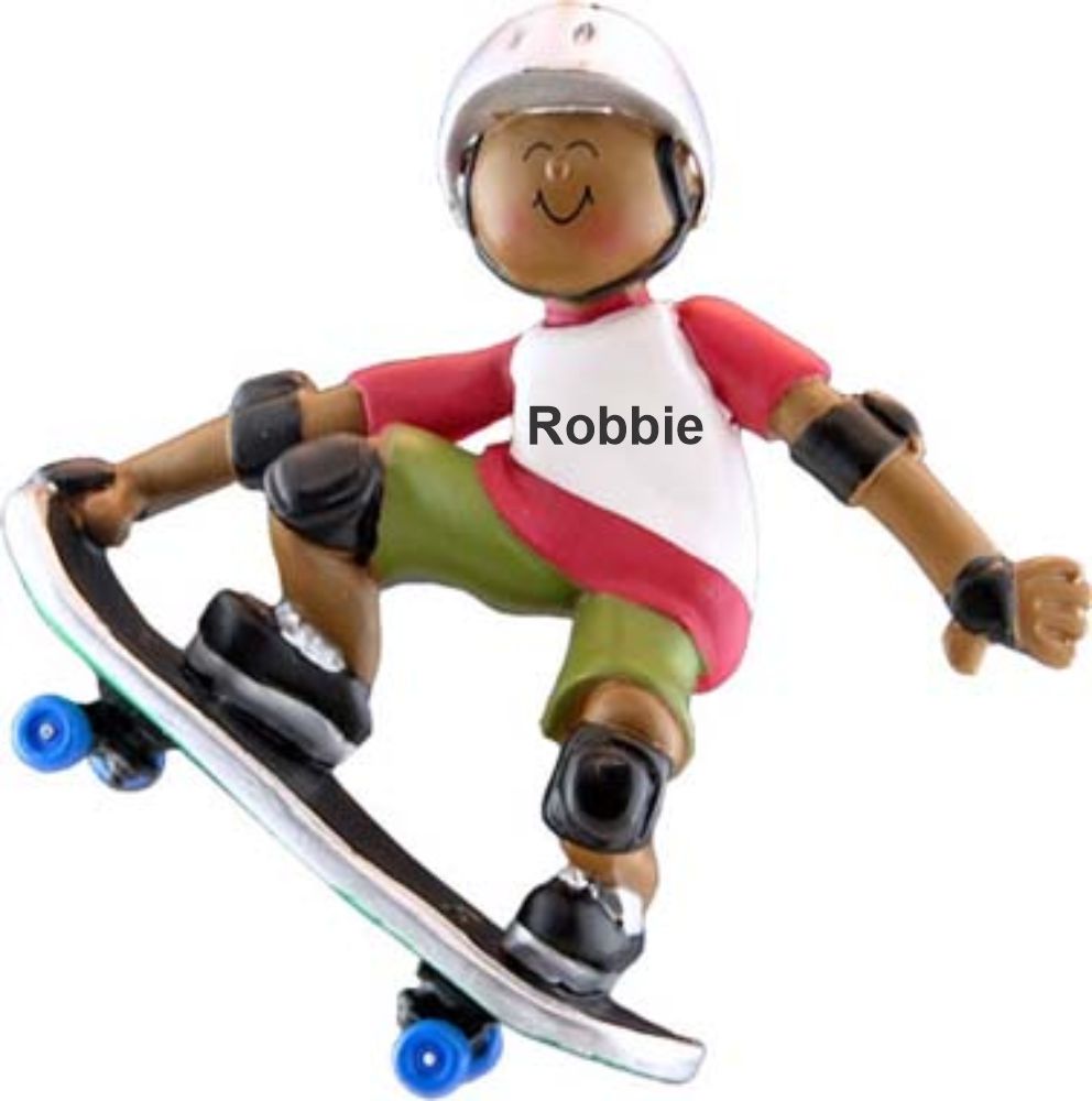 Skateboard Champ African American Christmas Ornament Personalized by Russell Rhodes