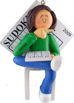 Sudoku Wizard! Female Brown Hair Christmas Ornament Personalized by RussellRhodes.com