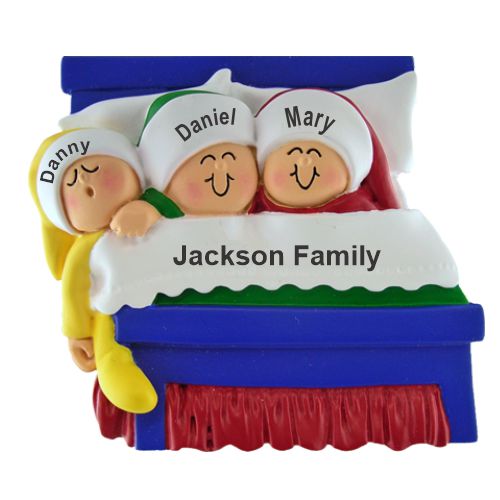 Christmas Morning Family of 3 Christmas Ornament Personalized by Russell Rhodes