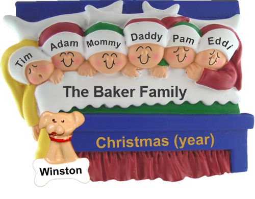Family Christmas Ornament for 6 Christmas Morning with Pets Personalized by RussellRhodes.com