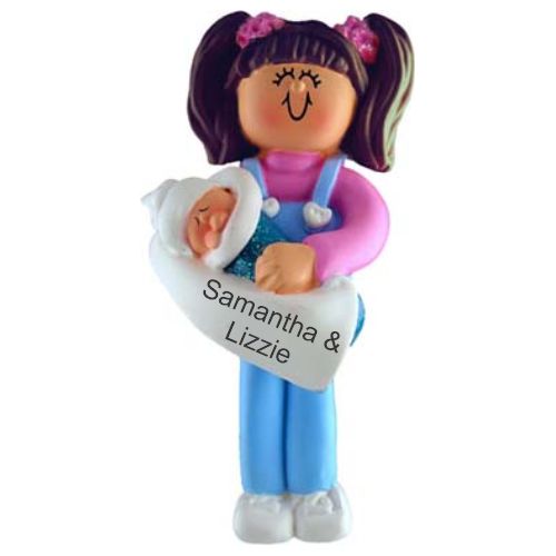 Big Sister with Brown Hair Christmas Ornament Personalized by RussellRhodes.com