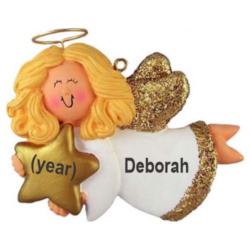 Angel with Star Female Blonde Hair Christmas Ornament Personalized by Russell Rhodes