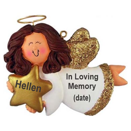 Memorial Christmas Ornament Brunette Female Angel Personalized by RussellRhodes.com