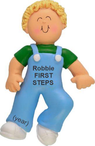 Baby's First Steps Male Blonde Hair Christmas Ornament Personalized by Russell Rhodes
