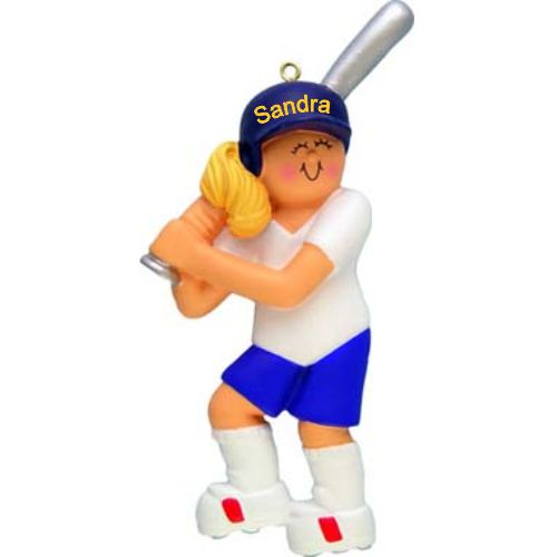 Softball Christmas Ornament Home Run Blond Female Personalized by RussellRhodes.com