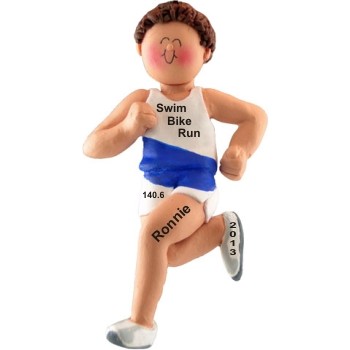 Triathlon Runner Male Brunette Christmas Ornament Personalized by Russell Rhodes