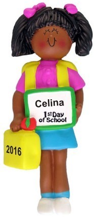 First Day of School Female African American Christmas Ornament Personalized by Russell Rhodes