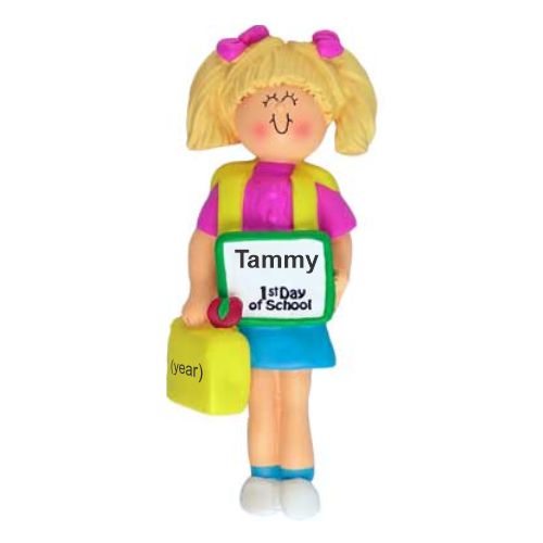 First Day of School Christmas Ornament Blond Female Personalized by RussellRhodes.com
