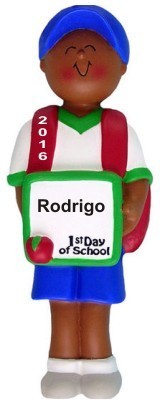 First Day of School Male African American Christmas Ornament Personalized by Russell Rhodes