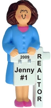 Realtor, Female Brunette Christmas Ornament Personalized by Russell Rhodes
