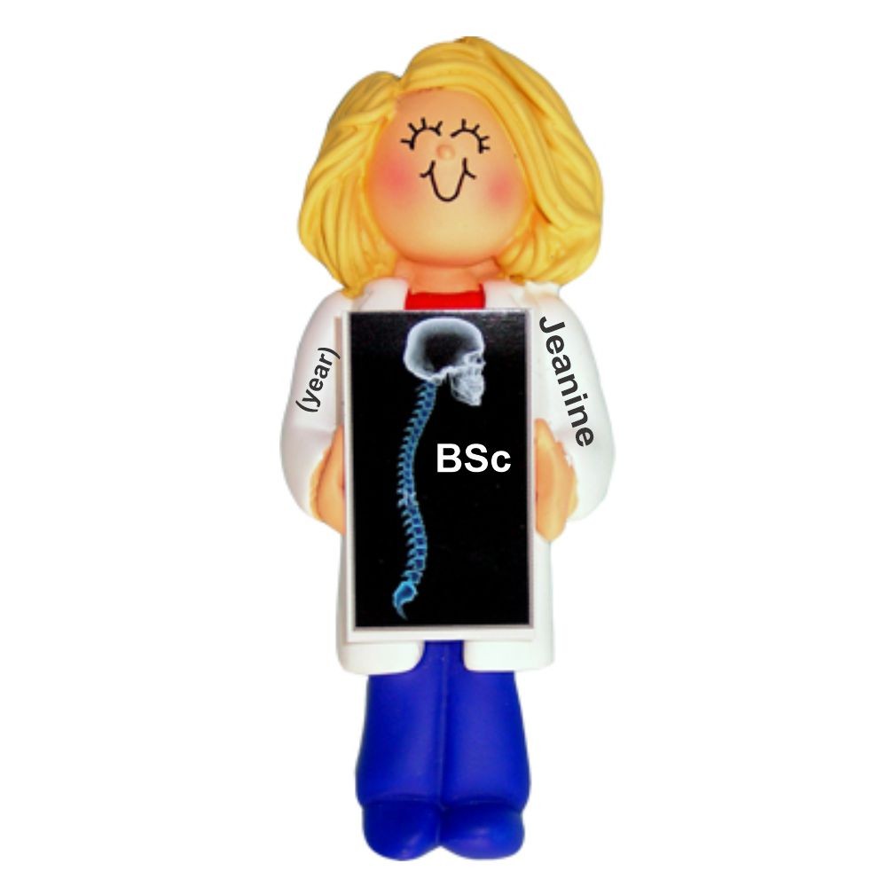 Chiropractor School Graduation Gift Idea Female Blonde Christmas Ornament Personalized by Russell Rhodes