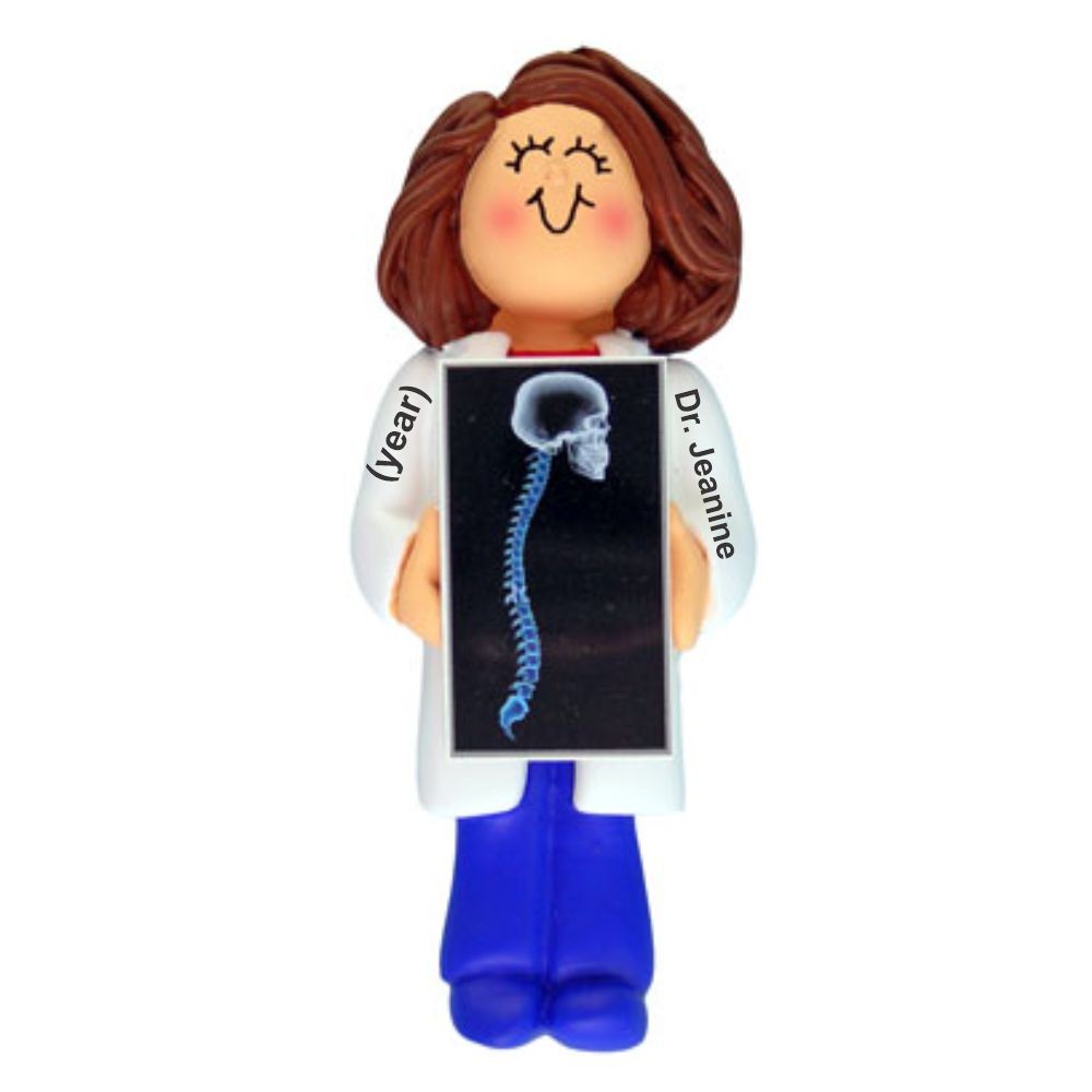 Chiropractor Female Brunette Christmas Ornament Personalized by Russell Rhodes